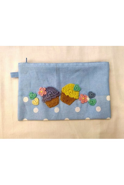 Happy Threads Pretty Cotton Storage Pouch with Cupcake Motifs (Blue)